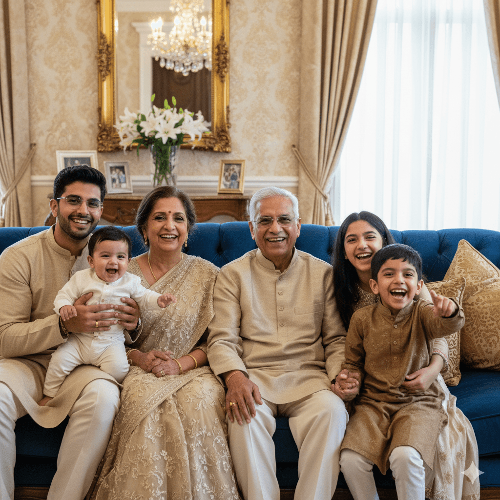 Happy Indian family enjoying natural wellness